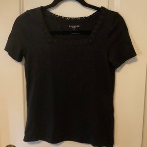 Talbots Petite Black Crochet Trim Tee
